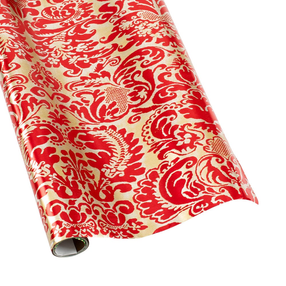 Palazzo Foil Metallic Gift Wrapping Paper in Red & Gold - 30" x 6' Roll