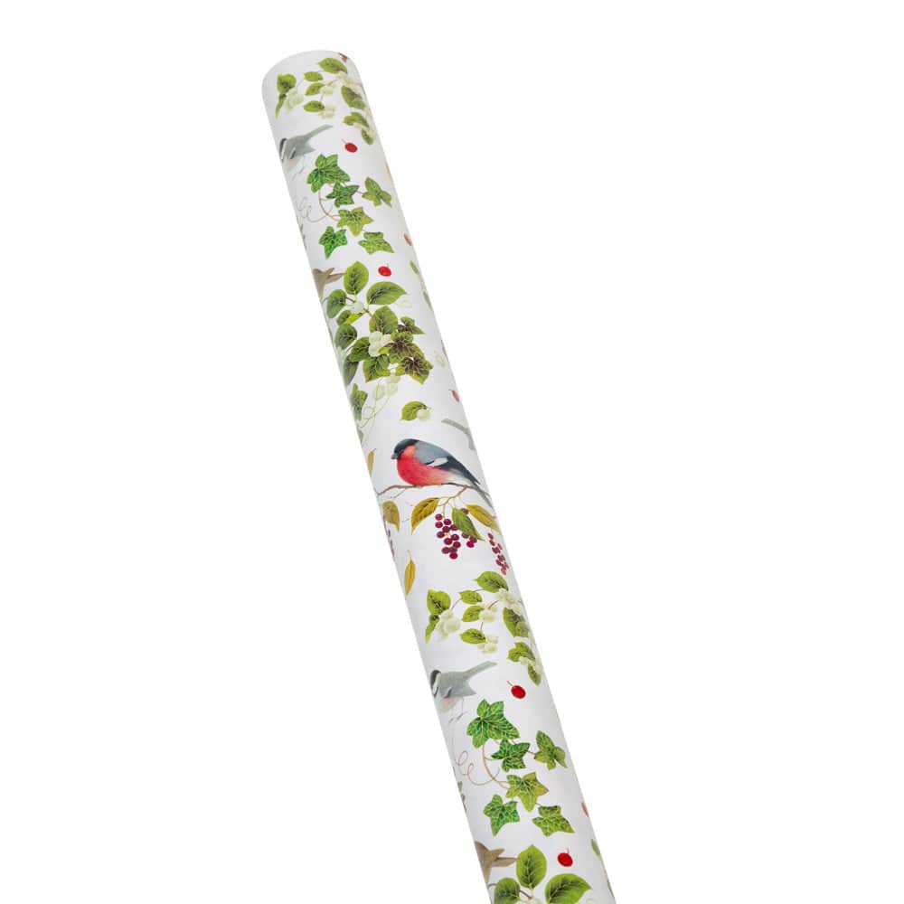 Winter Birds White Gift Wrap - One 30" x 8' Roll