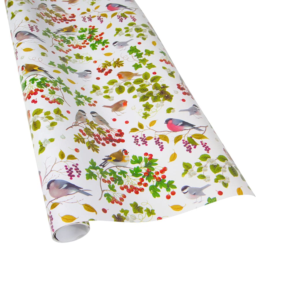 Winter Birds White Gift Wrap - One 30" x 8' Roll