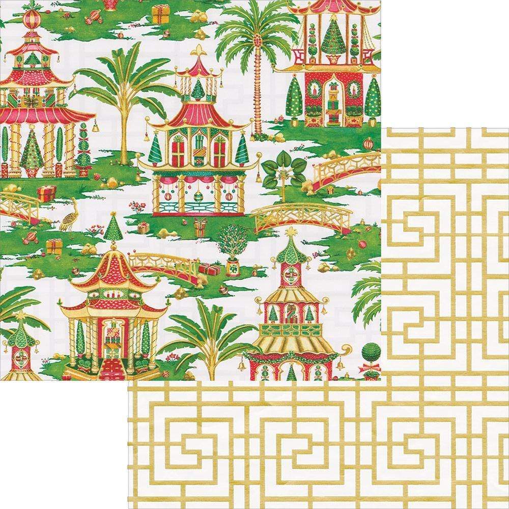 Christmas Pagodas Reversible Gift Wrapping Paper in White - 30" x 8' Roll
