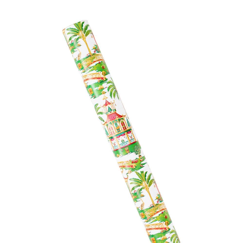 Christmas Pagodas Reversible Gift Wrapping Paper in White - 30" x 8' Roll