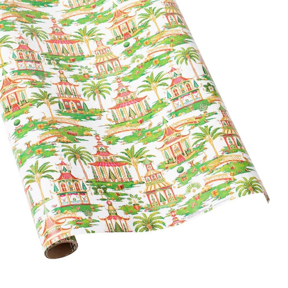 Christmas Pagodas Reversible Gift Wrapping Paper in White - 30" x 8' Roll