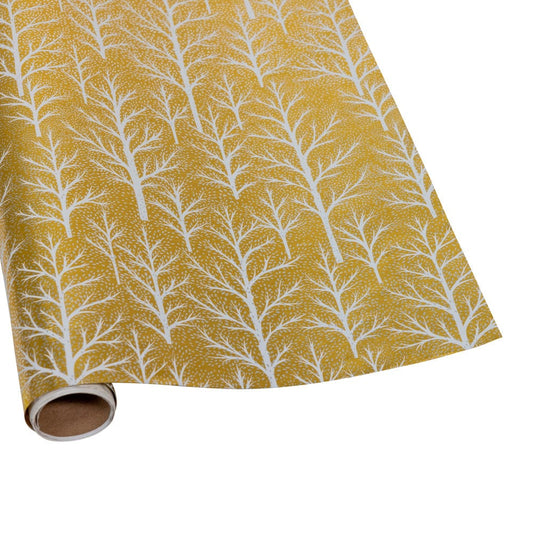 Winter Trees Gold & White Embossed Foil Gift Wrap - One 30" x 6' Roll