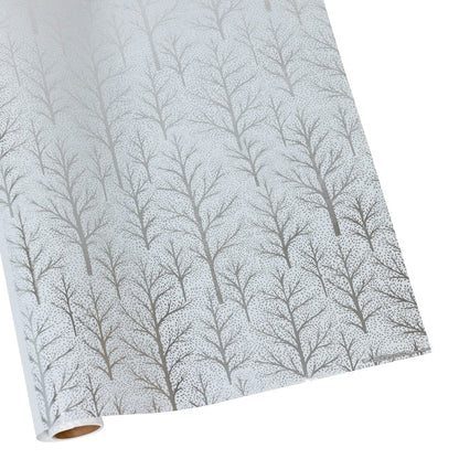 Winter Trees White & Silver Embossed Foil Gift Wrap - One 30" x 6' Roll