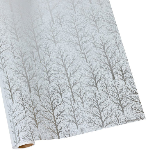 Winter Trees White & Silver Embossed Foil Gift Wrap - One 30" x 6' Roll