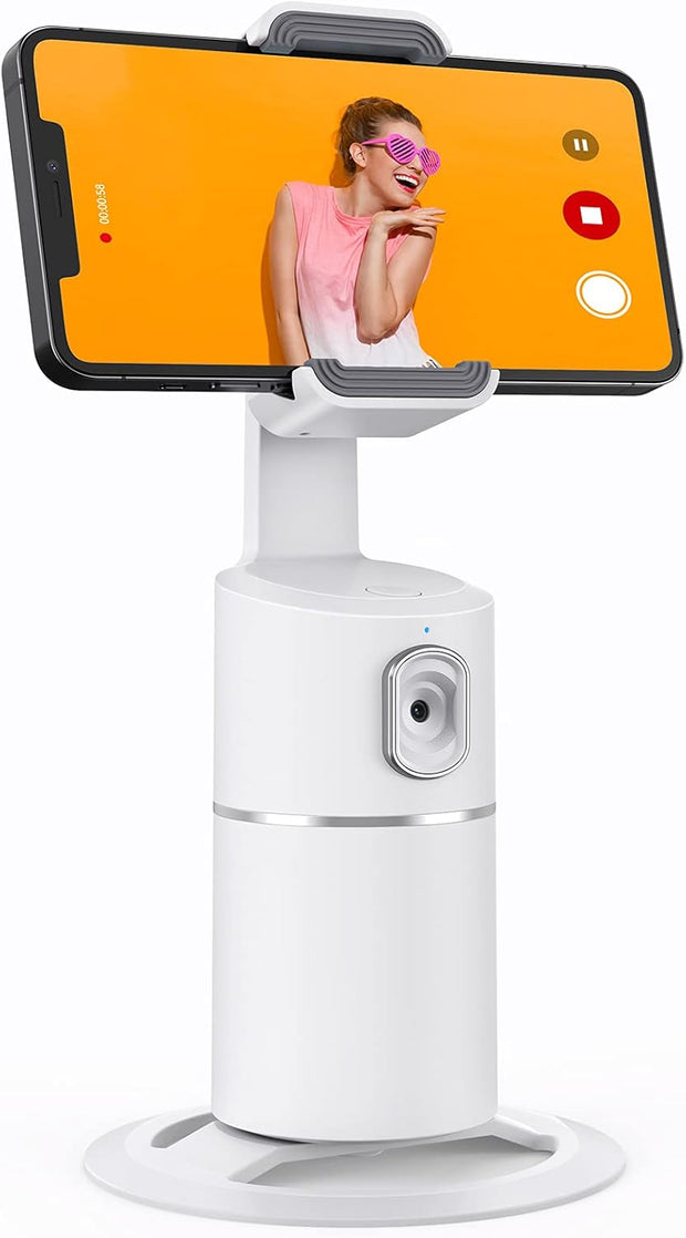 Auto Face Tracking Phone Holder, No App Required, 360° Rotation Face Body Phone Tracking Tripod Smart Shooting Camera Mount for Live Vlog Streaming Video, Rechargeable Battery-Black