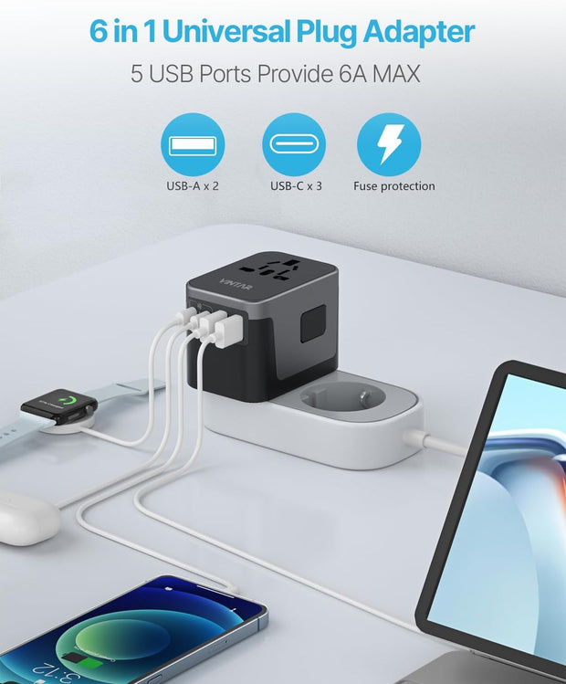 75W GaN Universal Travel Adapter (Black)