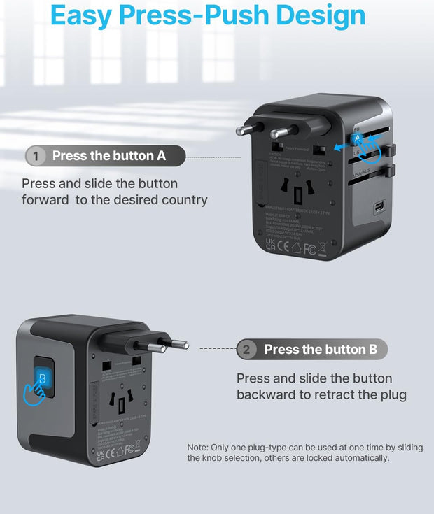 75W GaN Universal Travel Adapter (Black)