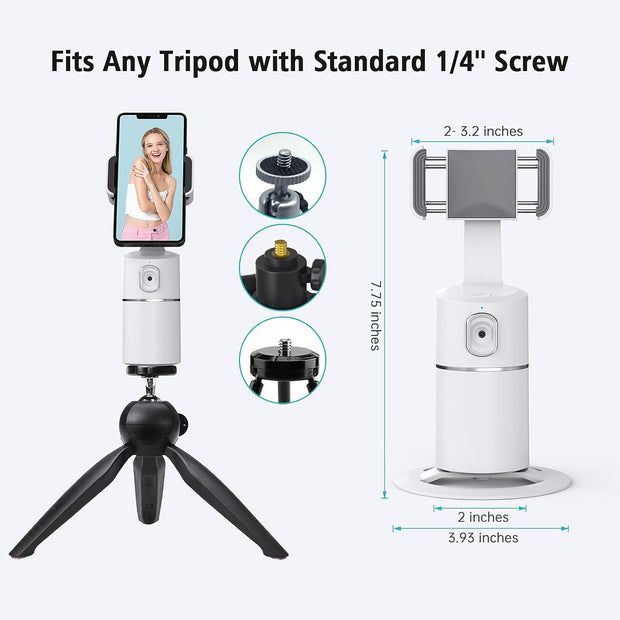 Auto Face Tracking Phone Holder, No App Required, 360° Rotation Face Body Phone Tracking Tripod Smart Shooting Camera Mount for Live Vlog Streaming Video, Rechargeable Battery-Black