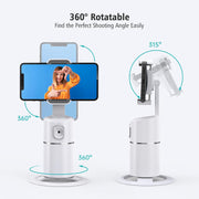 Auto Face Tracking Phone Holder, No App Required, 360° Rotation Face Body Phone Tracking Tripod Smart Shooting Camera Mount for Live Vlog Streaming Video, Rechargeable Battery-Black