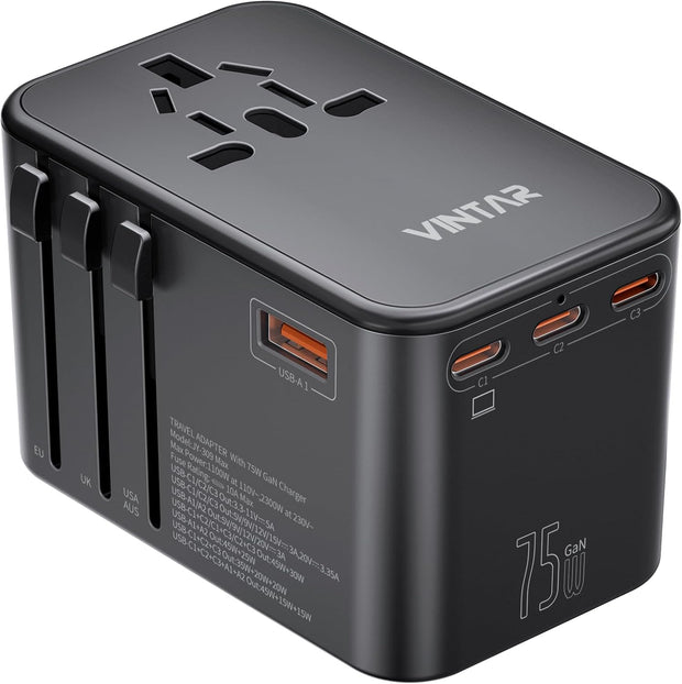 75W GaN Universal Travel Adapter (Black)