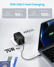 75W GaN Universal Travel Adapter (Black)