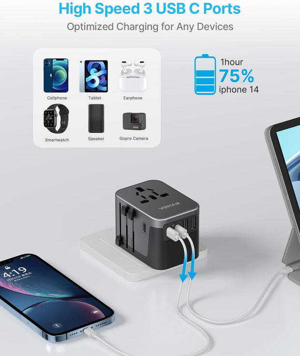 75W GaN Universal Travel Adapter (Black)