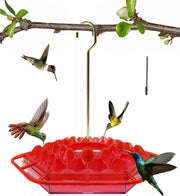 Sherem Hummingbird Feeder, Sherum Hummingbird Feeder for Outdoors Hanging Ant and Bee Proof, with 30 Feeding Ports, with Perch and Built-in Ant Moat, Easy to Fill and Clean, 14 Ounces (2Pcs Red)