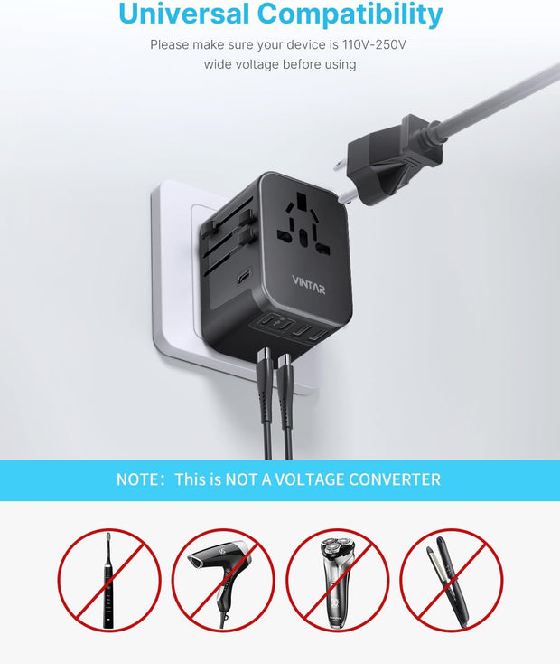 75W GaN Universal Travel Adapter (Black)