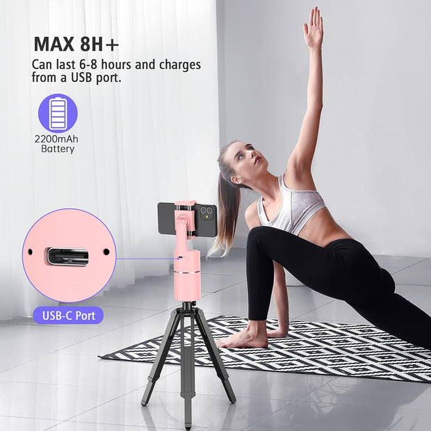 Auto Face Tracking Phone Holder, No App Required, 360° Rotation Face Body Phone Tracking Tripod Smart Shooting Camera Mount for Live Vlog Streaming Video, Rechargeable Battery-Black