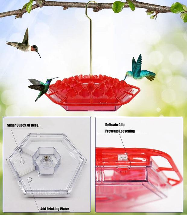 Sherem Hummingbird Feeder, Sherum Hummingbird Feeder for Outdoors Hanging Ant and Bee Proof, with 30 Feeding Ports, with Perch and Built-in Ant Moat, Easy to Fill and Clean, 14 Ounces (2Pcs Red)
