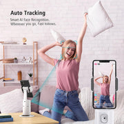 Auto Face Tracking Phone Holder, No App Required, 360° Rotation Face Body Phone Tracking Tripod Smart Shooting Camera Mount for Live Vlog Streaming Video, Rechargeable Battery-Black