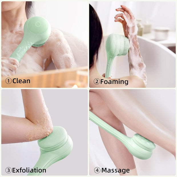 🛁 Electric Body Brush｜Waterproof, Dual-Handle, 3 Heads