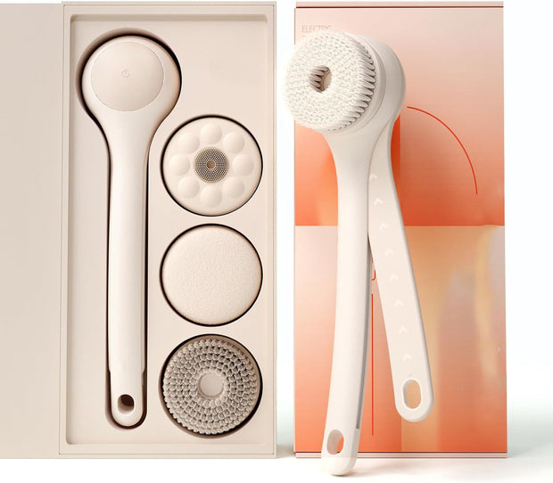🛁 Electric Body Brush｜Waterproof, Dual-Handle, 3 Heads