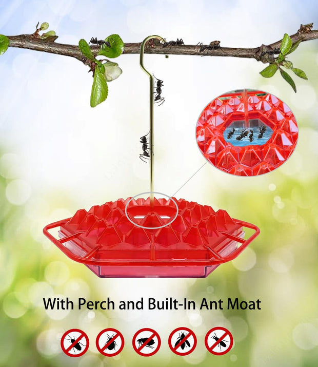 Sherem Hummingbird Feeder, Sherum Hummingbird Feeder for Outdoors Hanging Ant and Bee Proof, with 30 Feeding Ports, with Perch and Built-in Ant Moat, Easy to Fill and Clean, 14 Ounces (2Pcs Red)