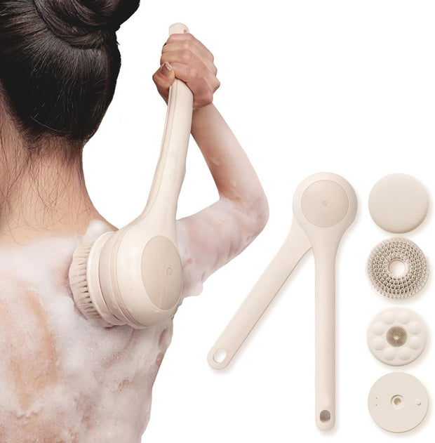 🛁 Electric Body Brush｜Waterproof, Dual-Handle, 3 Heads