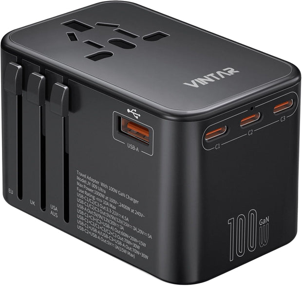 75W GaN Universal Travel Adapter (Black)
