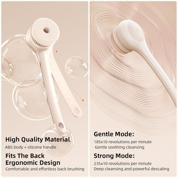 🛁 Electric Body Brush｜Waterproof, Dual-Handle, 3 Heads
