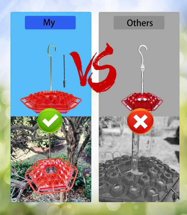 Sherem Hummingbird Feeder, Sherum Hummingbird Feeder for Outdoors Hanging Ant and Bee Proof, with 30 Feeding Ports, with Perch and Built-in Ant Moat, Easy to Fill and Clean, 14 Ounces (2Pcs Red)
