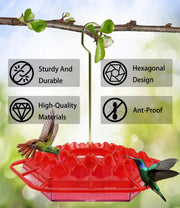 Sherem Hummingbird Feeder, Sherum Hummingbird Feeder for Outdoors Hanging Ant and Bee Proof, with 30 Feeding Ports, with Perch and Built-in Ant Moat, Easy to Fill and Clean, 14 Ounces (2Pcs Red)