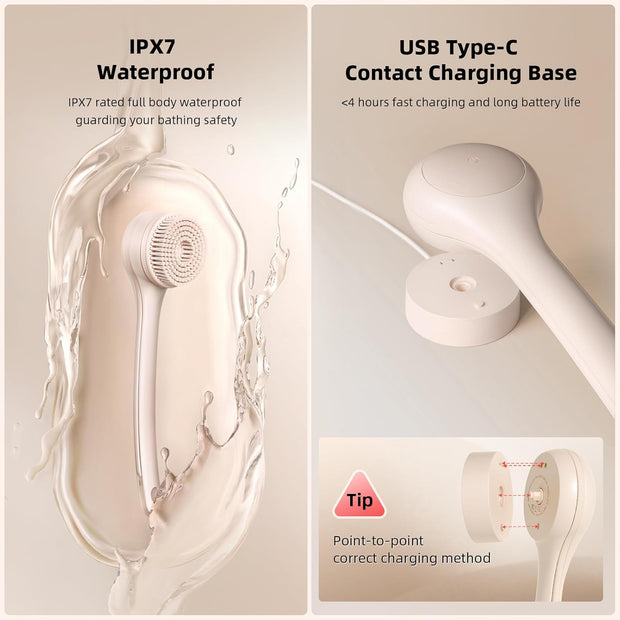 🛁 Electric Body Brush｜Waterproof, Dual-Handle, 3 Heads