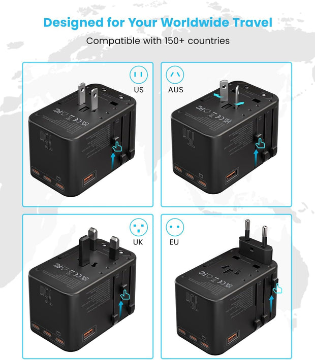 75W GaN Universal Travel Adapter (Black)