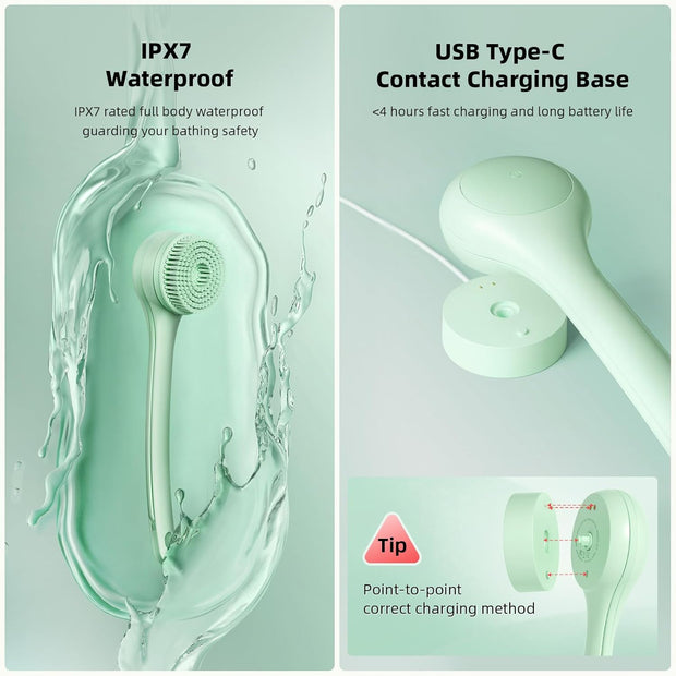 🛁 Electric Body Brush｜Waterproof, Dual-Handle, 3 Heads