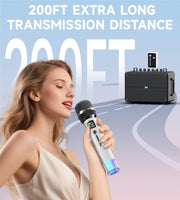 Wireless Microphones, Micorphone with One-to-One Chip Connection and LED Lights, 40H Duration, 200FT Range Receiving, Volume Control Karaoke Micorphone for Singing, Speech, Home Party, YouTube/Tiktok
