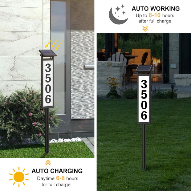Solar Address Sign, House Numbers for Outside, Lighted Address Plaque Outdoor Waterproof, Illuminated LED Address Numbers for Yard Home