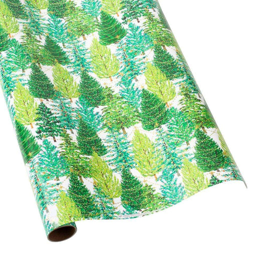Christmas Trees with Lights Gift Wrapping Paper in White - 30" x 8' Roll