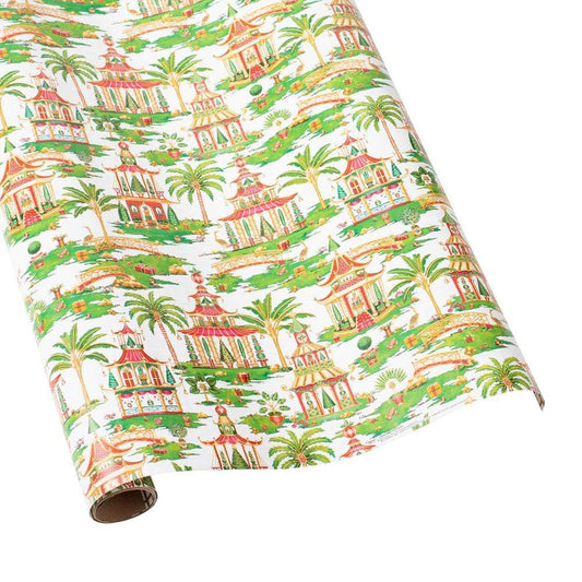 Christmas Pagodas Reversible Gift Wrapping Paper in White - 30" x 8' Roll