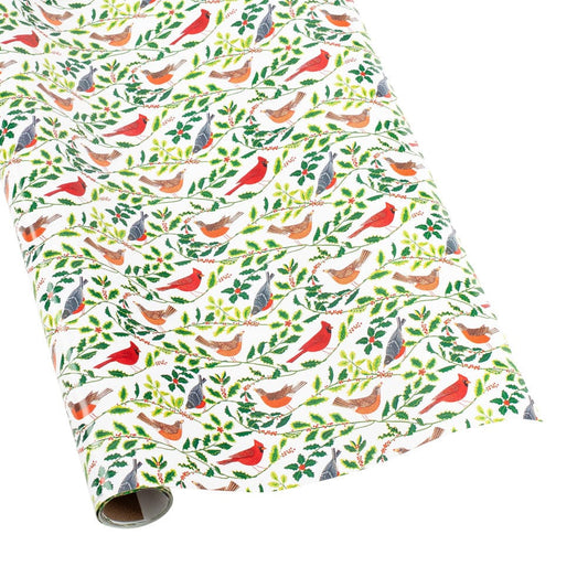 Songbirds And Holly White Gift Wrapping Paper - 30" x 8' Roll
