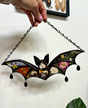 Shadow Bloom – Pressed Flower Bat in Iridescent Black